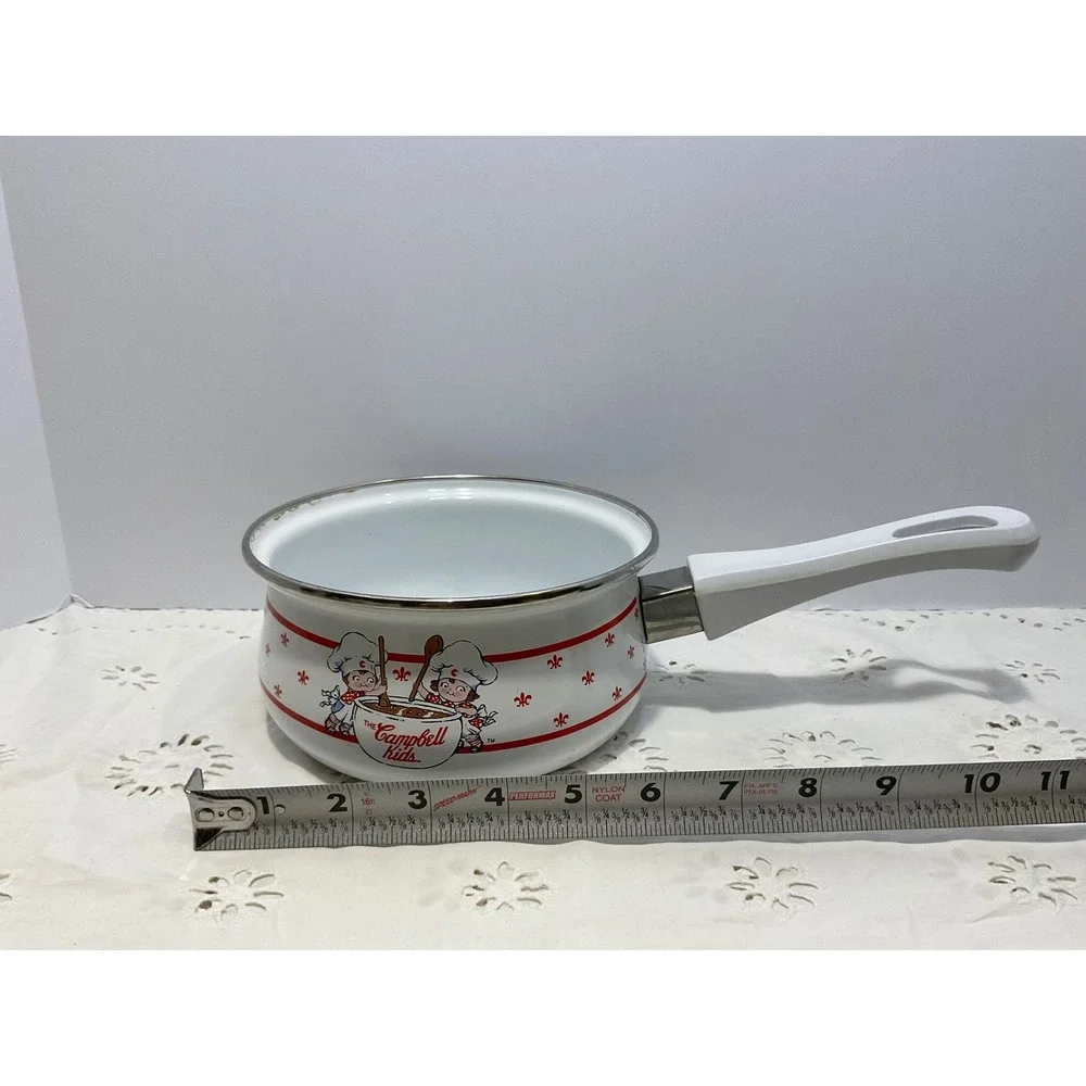 Campbells Soup Enamelware Set Stockpot Saucepan Mugs Ladle Vintage Style 5pc